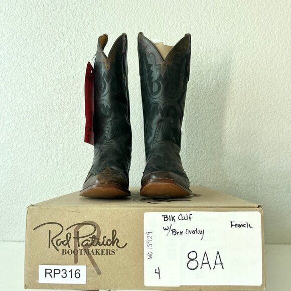 Rod Patrick Womens Cowboy Boots 8AA Black Brown Western Cowgirl French Toe Tall - Picture 11 of 12